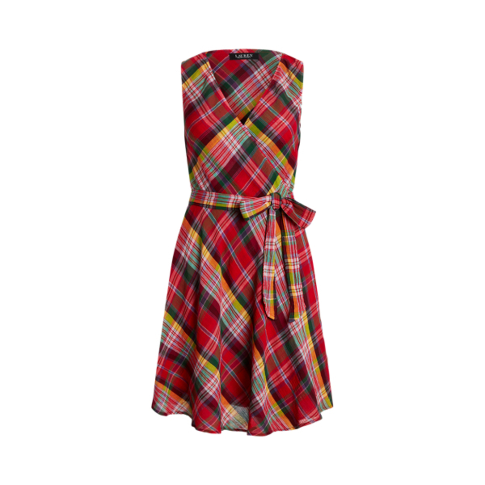 Lauren Ralph Lauren Plaid Crinkle Cotton Sleeveless Fit & Flair Dress